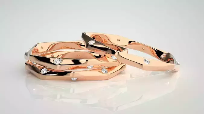 Twisted Light wt Couple Band Ring 3dm stl render detail 3D print model