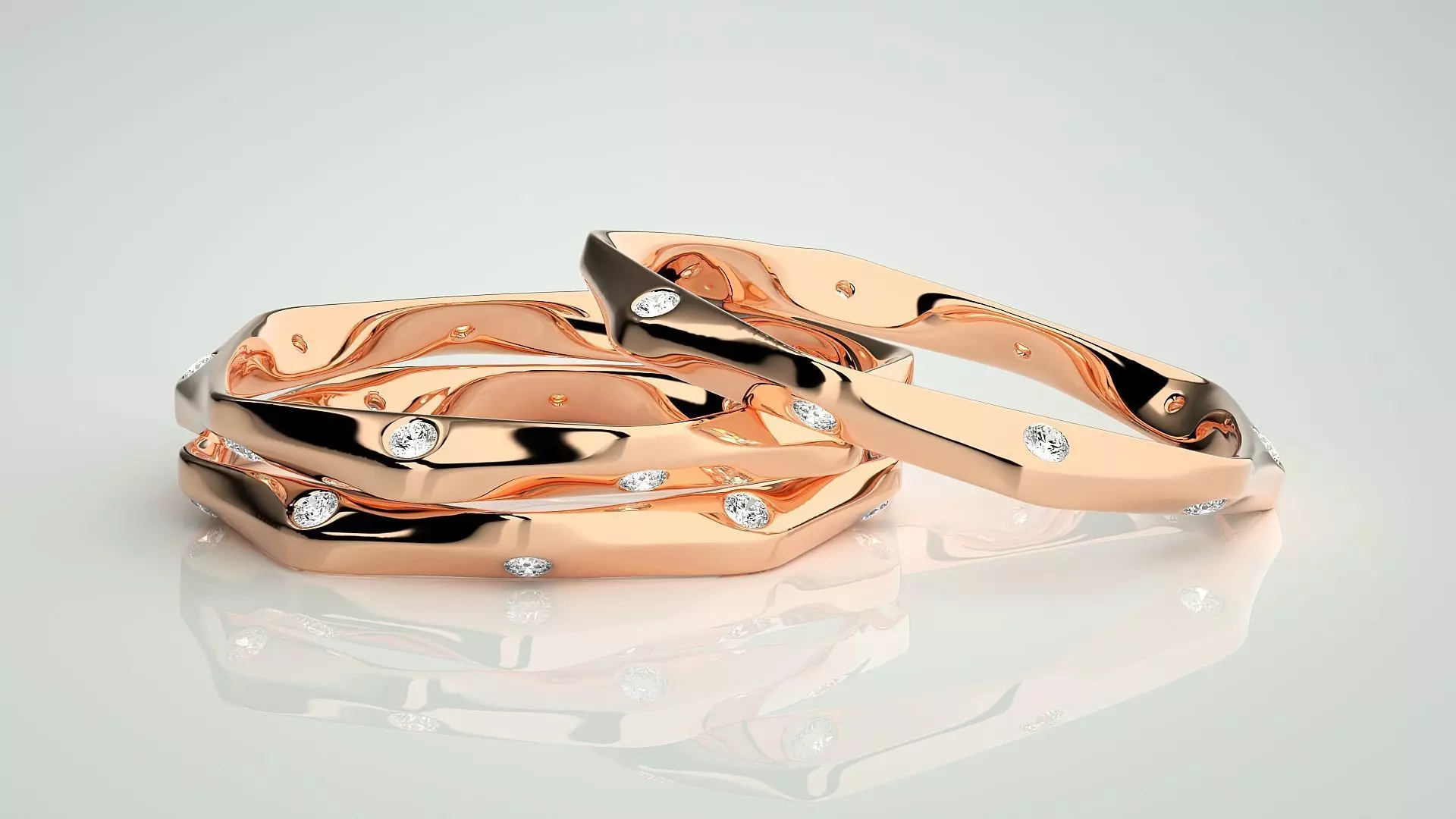 Twisted Light wt Couple Band Ring 3dm stl render detail 3D print model_0