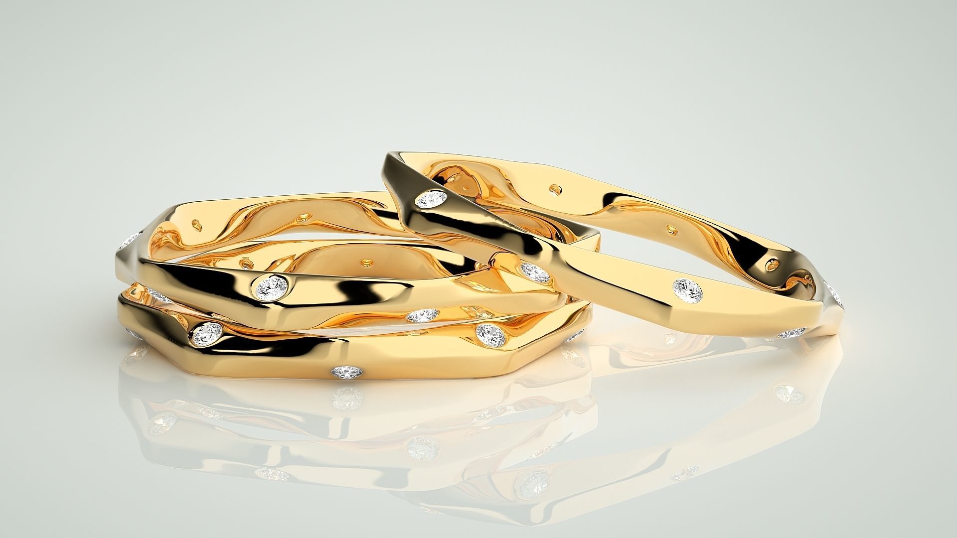 Twisted Light wt Couple Band Ring 3dm stl render detail 3D print model_8