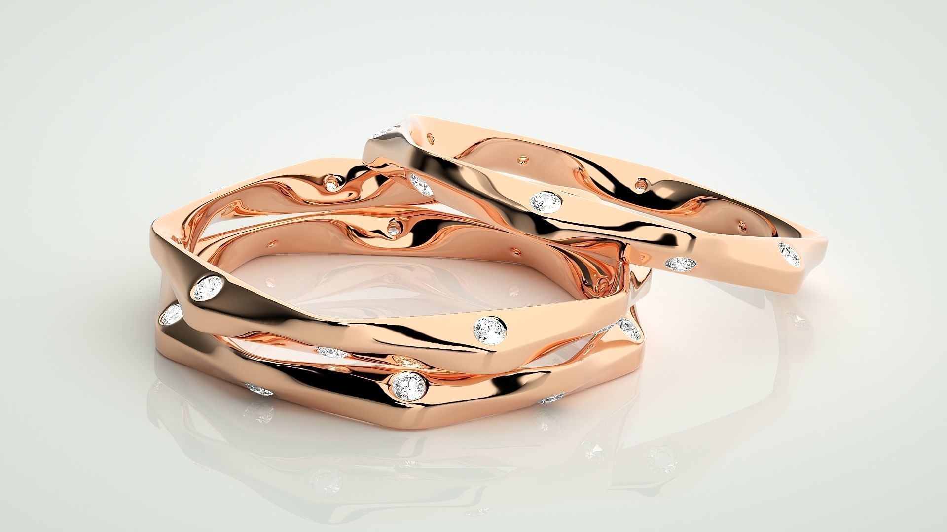 Twisted Light wt Couple Band Ring 3dm stl render detail 3D print model_1