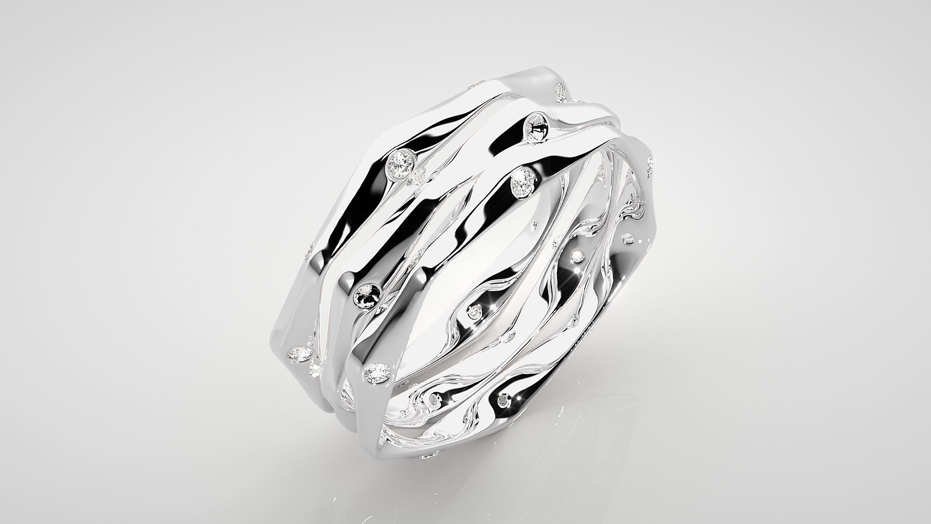 Twisted Light wt Couple Band Ring 3dm stl render detail 3D print model_7