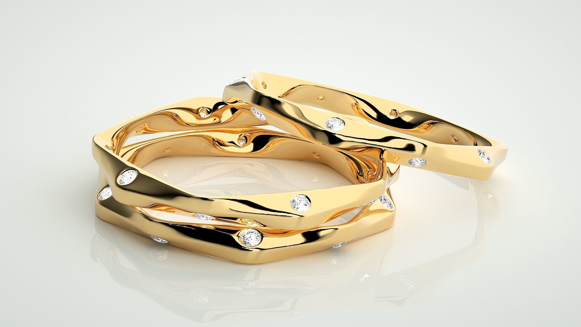 Twisted Light wt Couple Band Ring 3dm stl render detail 3D print model_9