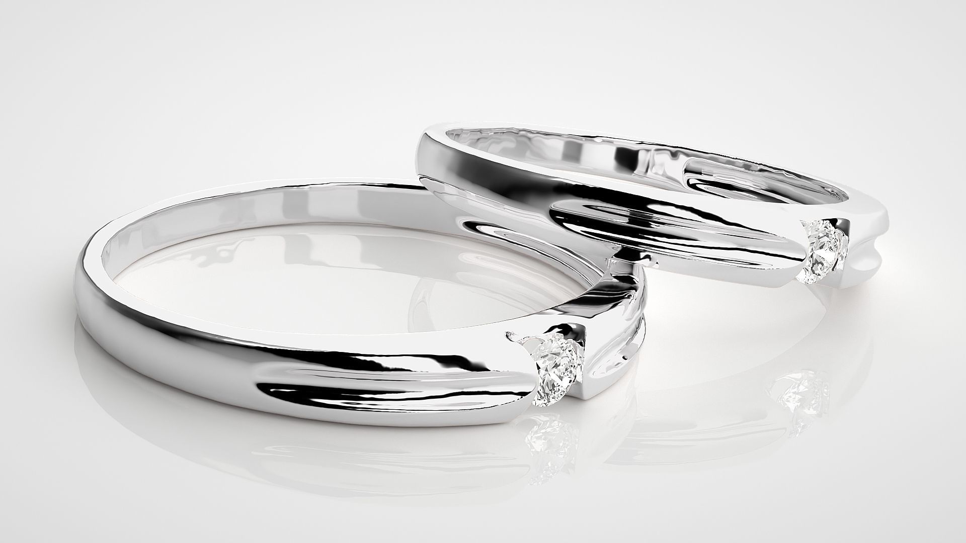 Solitaire Couple Band Ring 3dm stl render detail 3D print model_6