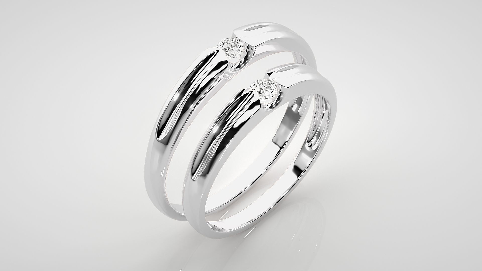 Solitaire Couple Band Ring 3dm stl render detail 3D print model_8
