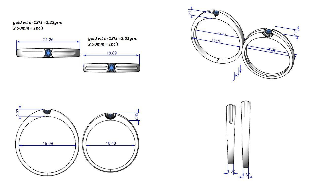 Solitaire Couple Band Ring 3dm stl render detail 3D print model_3