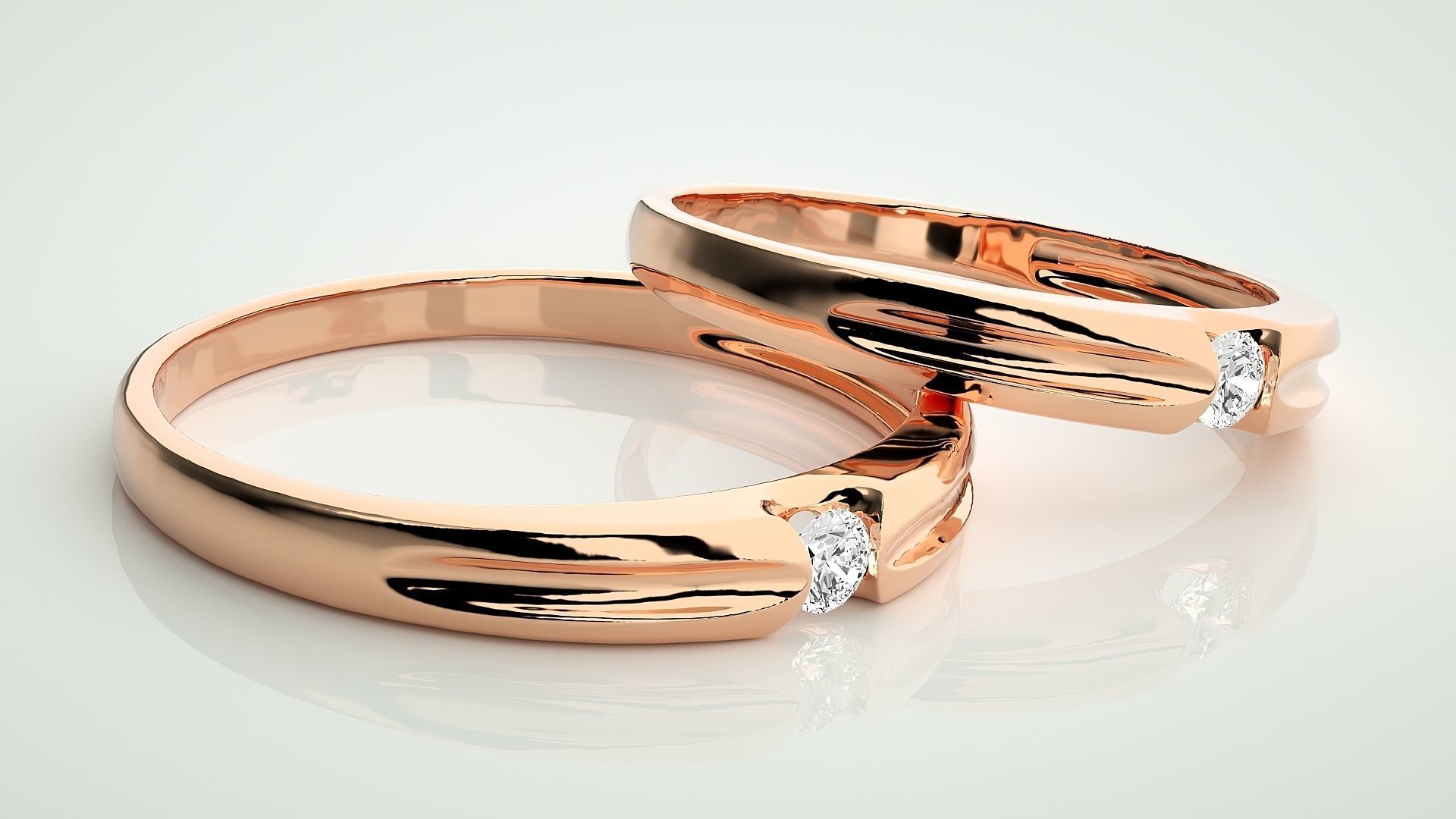 Solitaire Couple Band Ring 3dm stl render detail 3D print model_1