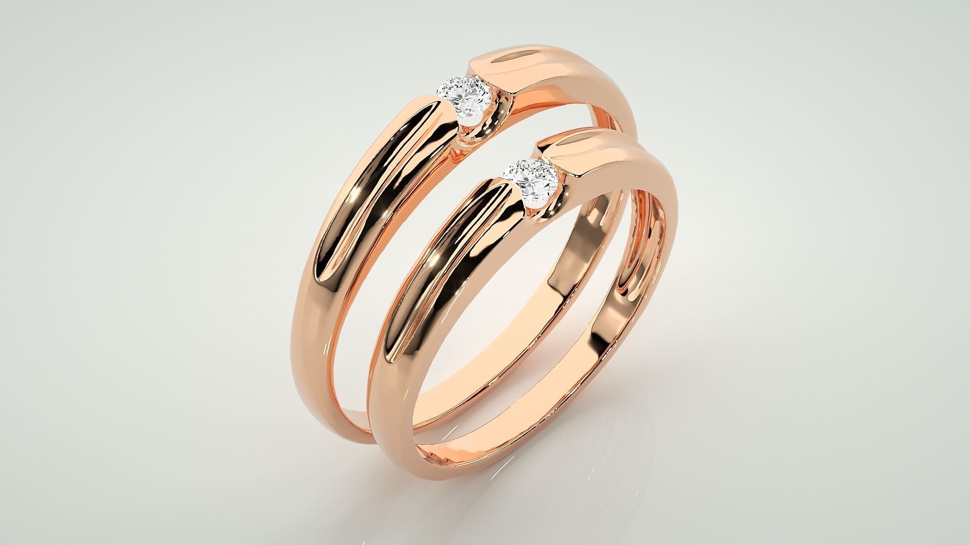 Solitaire Couple Band Ring 3dm stl render detail 3D print model_4