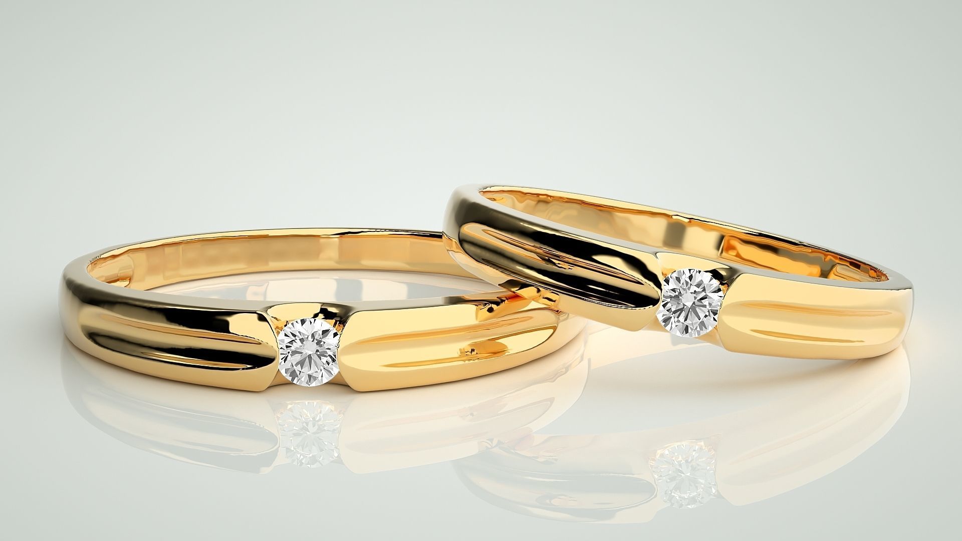 Solitaire Couple Band Ring 3dm stl render detail 3D print model_9