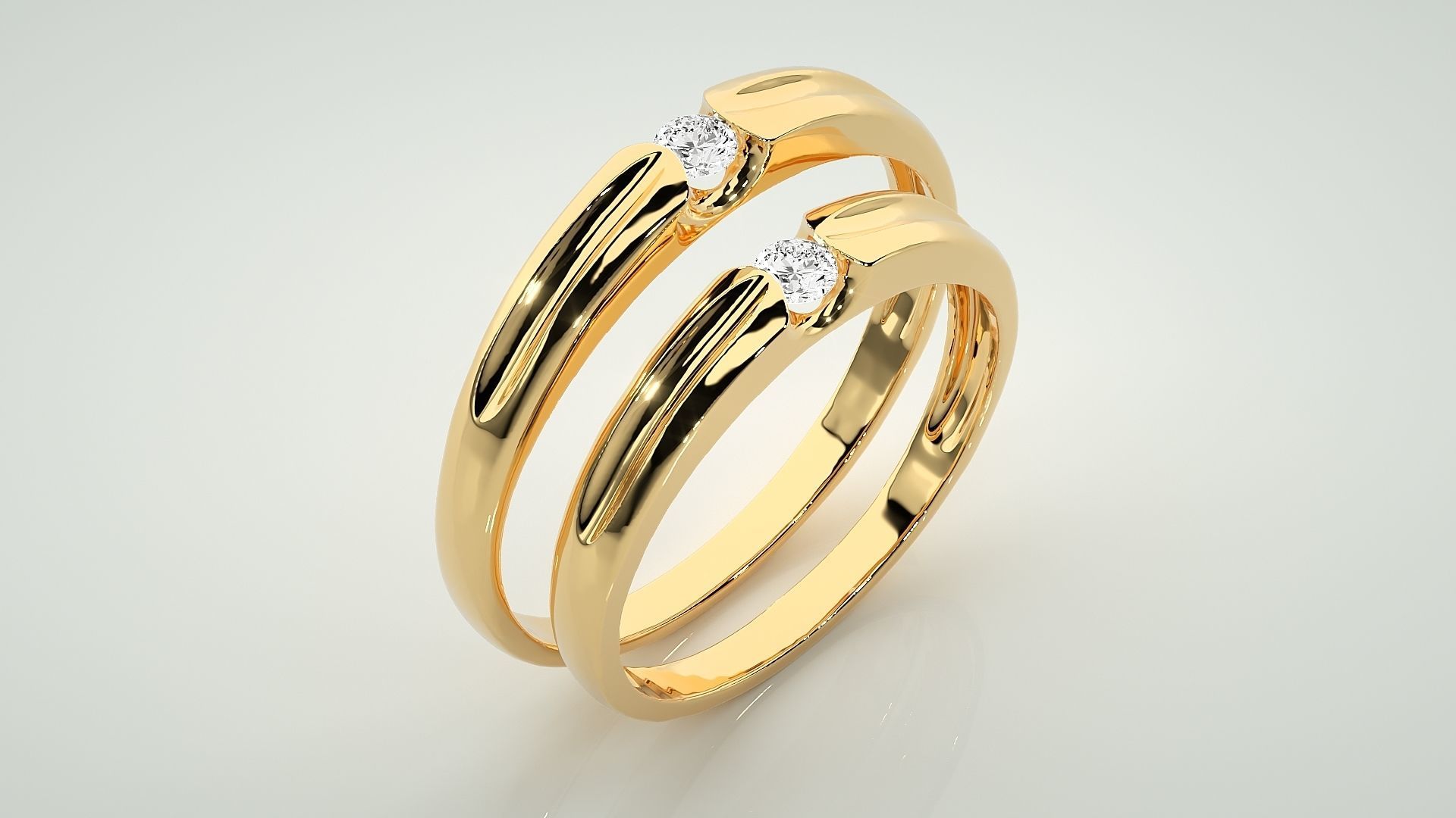 Solitaire Couple Band Ring 3dm stl render detail 3D print model_12