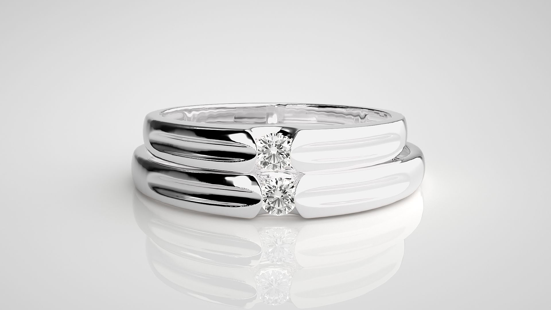 Solitaire Couple Band Ring 3dm stl render detail 3D print model_7