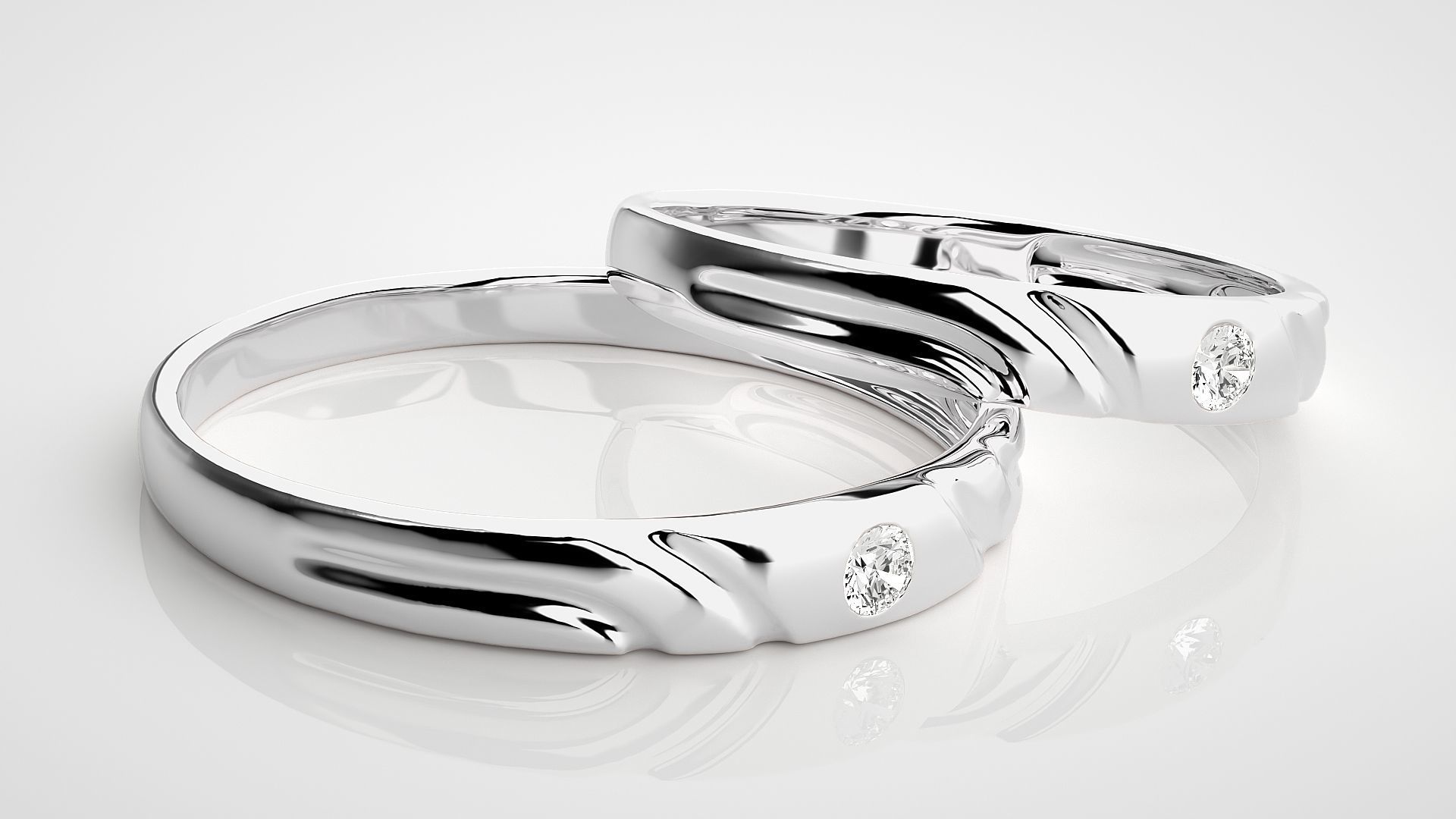 Solitaire Couple Band Ring 3dm stl render detail 3D print model_8