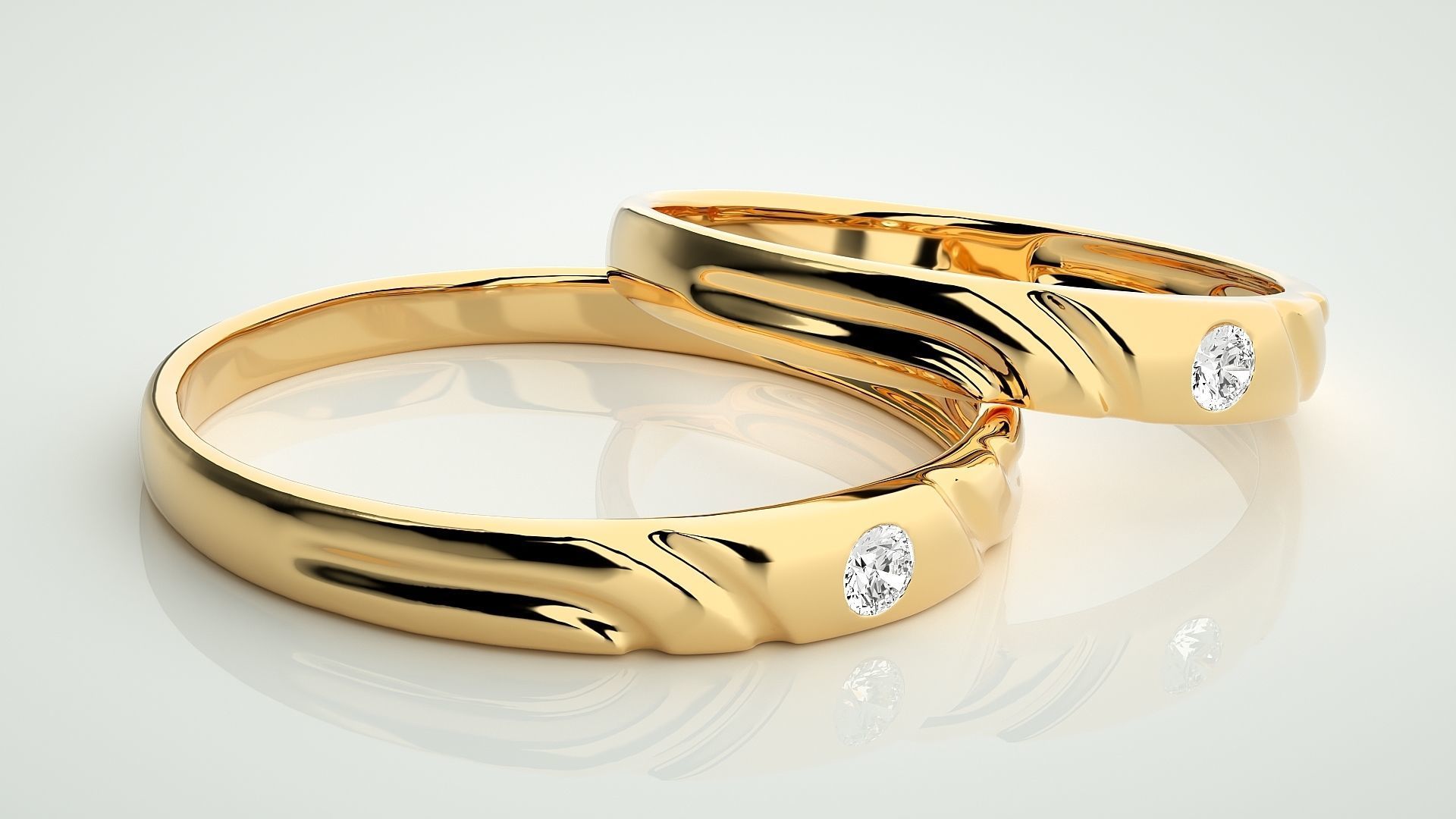 Solitaire Couple Band Ring 3dm stl render detail 3D print model_13