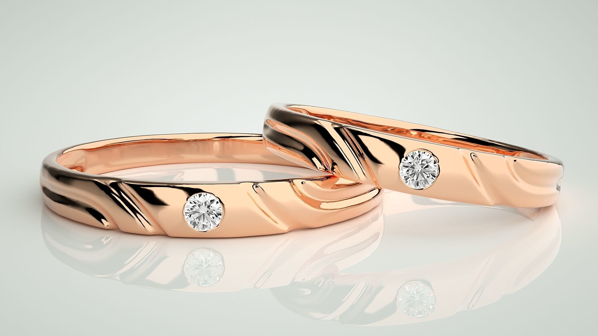Solitaire Couple Band Ring 3dm stl render detail 3D print model_1