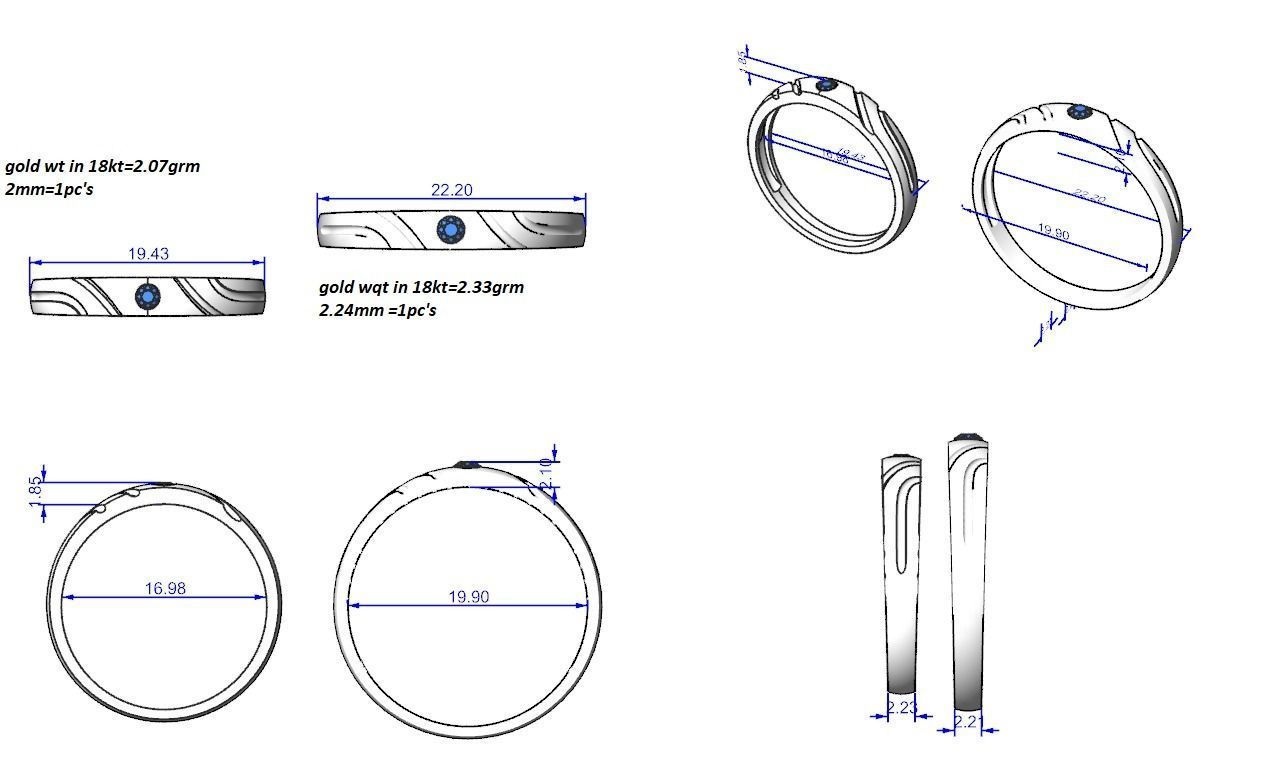 Solitaire Couple Band Ring 3dm stl render detail 3D print model_16