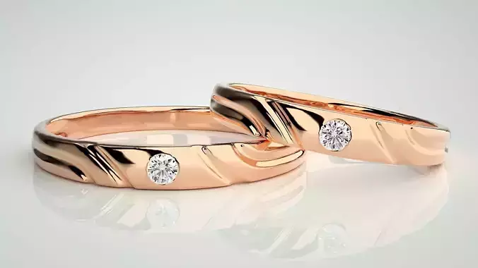 Solitaire Couple Band Ring 3dm stl render detail