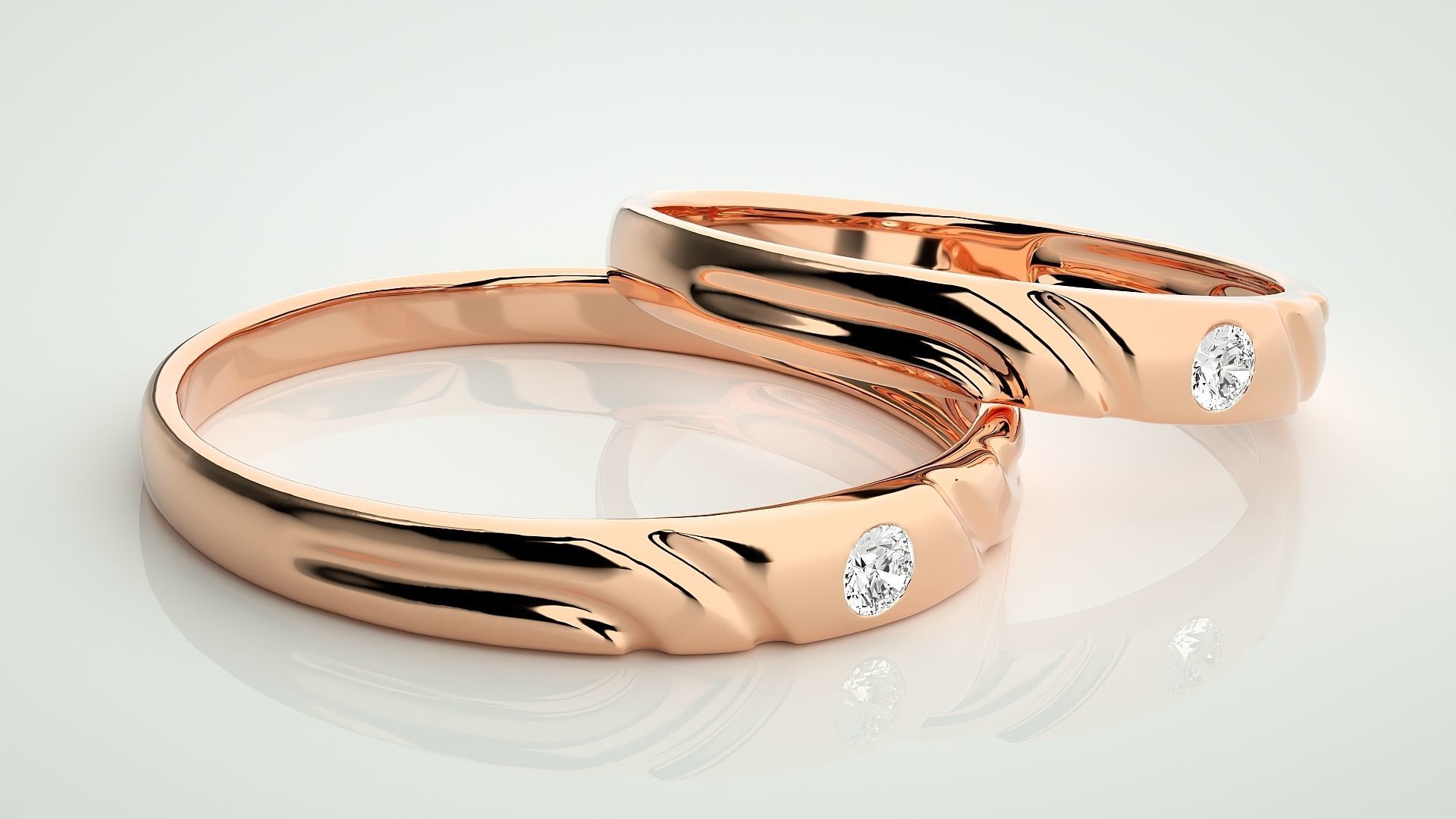 Solitaire Couple Band Ring 3dm stl render detail 3D print model_2