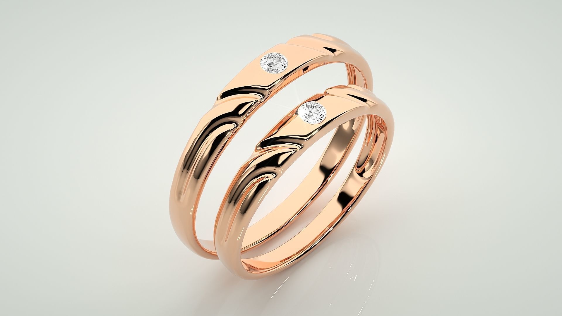 Solitaire Couple Band Ring 3dm stl render detail 3D print model_5