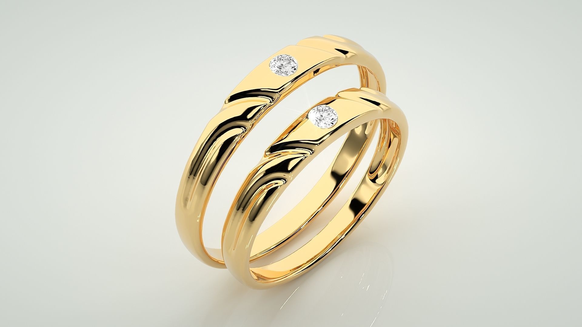 Solitaire Couple Band Ring 3dm stl render detail 3D print model_15
