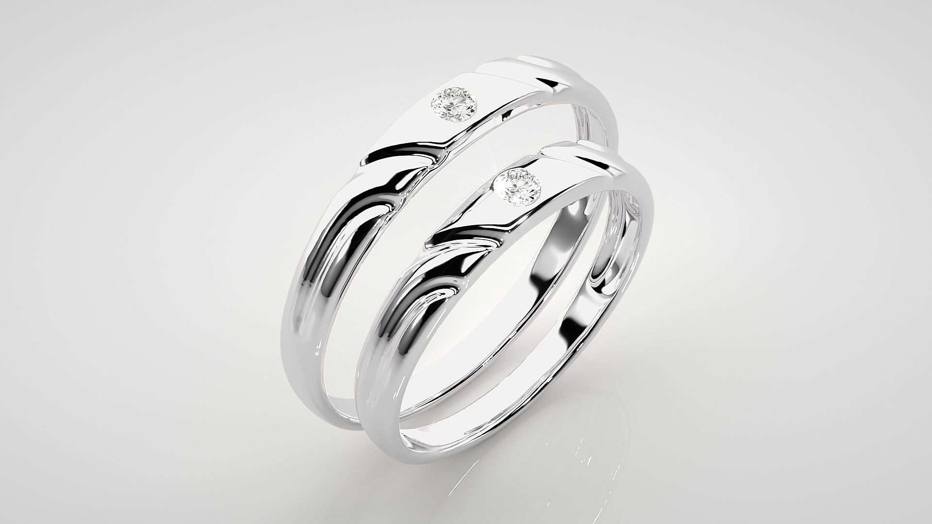 Solitaire Couple Band Ring 3dm stl render detail 3D print model_10