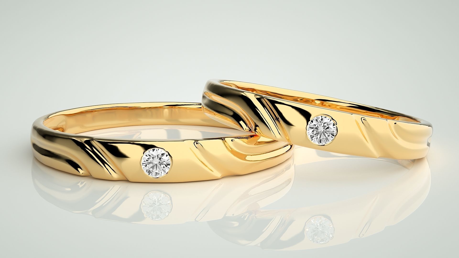 Solitaire Couple Band Ring 3dm stl render detail 3D print model_12