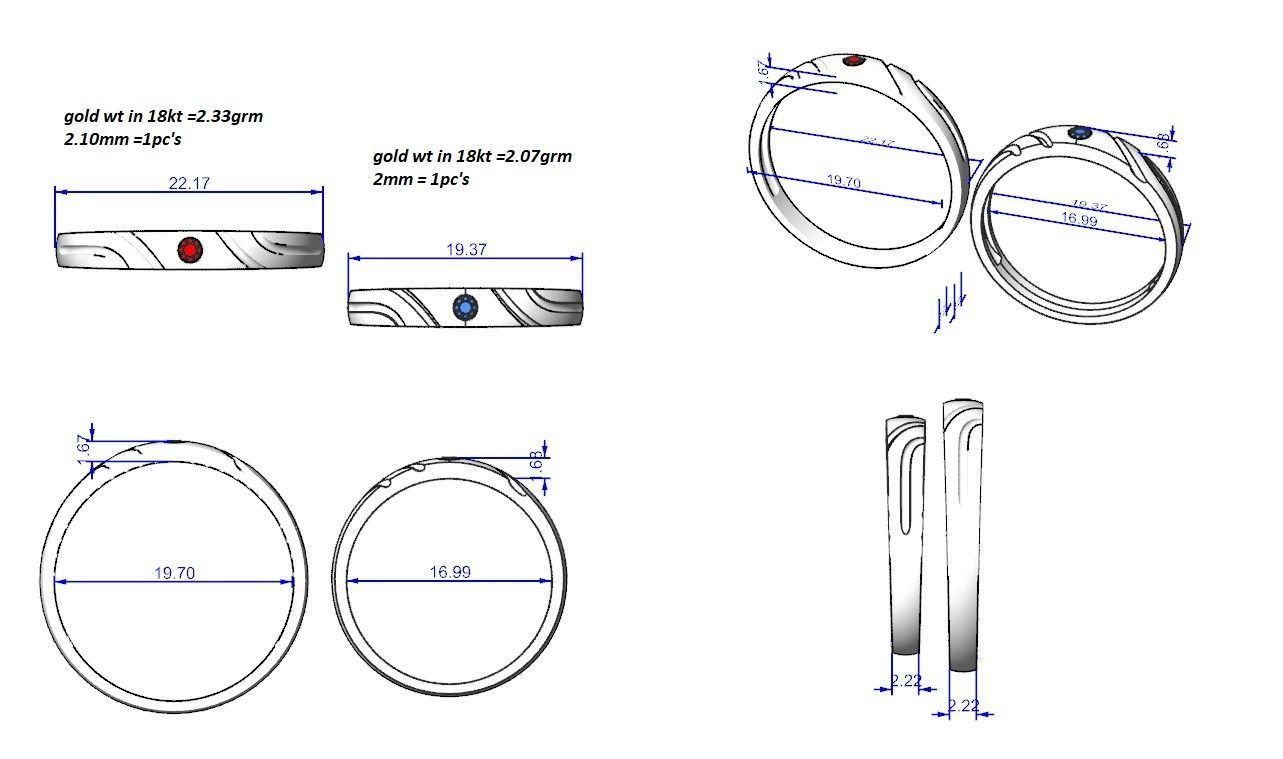 Solitaire Couple Band Ring 3dm stl render detail 3D print model_3