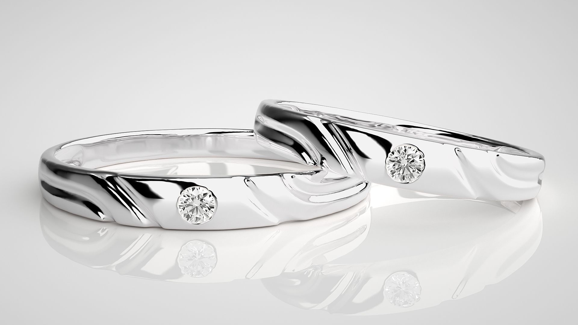 Solitaire Couple Band Ring 3dm stl render detail 3D print model_7