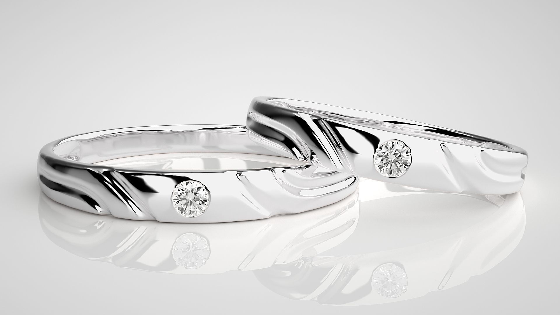 Solitaire Couple Band Ring 3dm stl render detail 3D print model_6