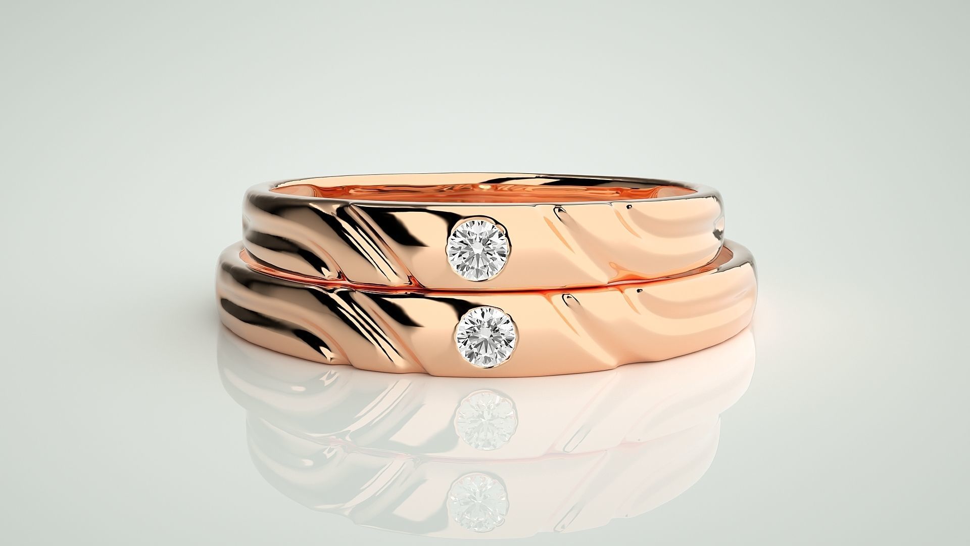 Solitaire Couple Band Ring 3dm stl render detail 3D print model_4