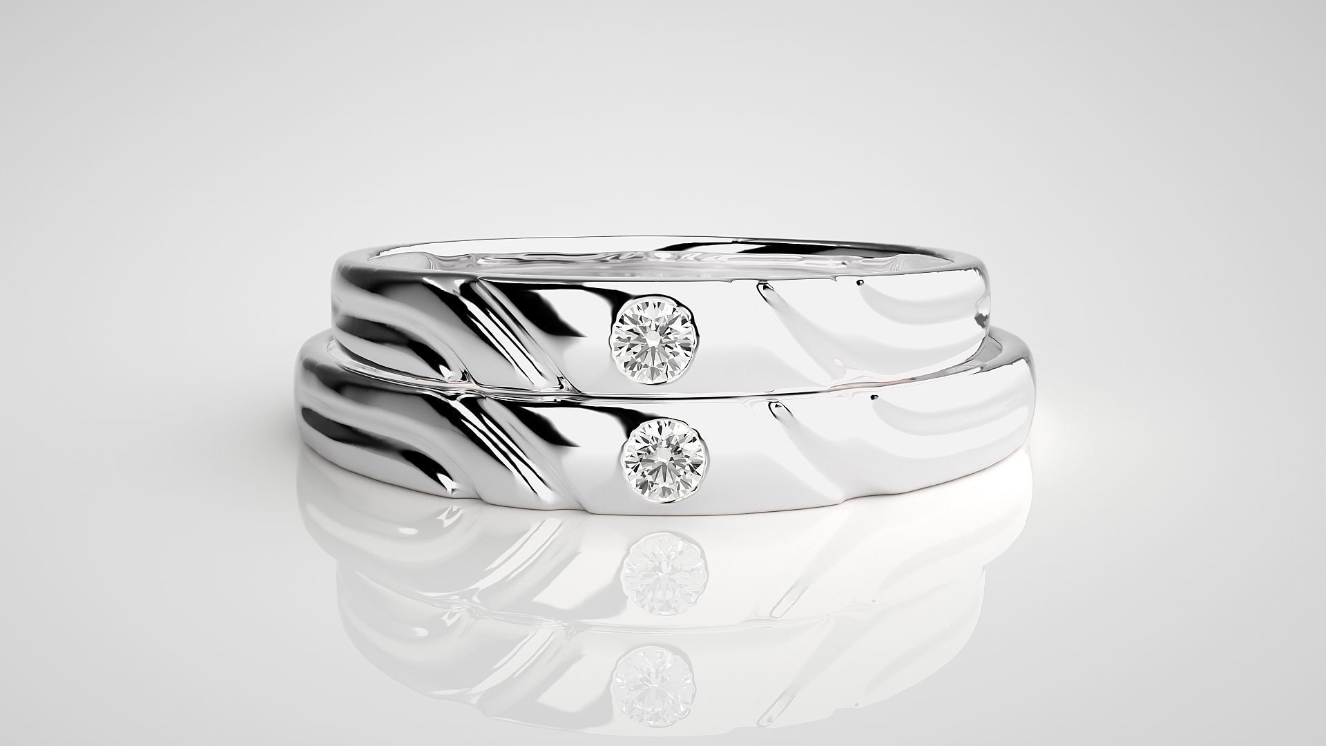 Solitaire Couple Band Ring 3dm stl render detail 3D print model_9