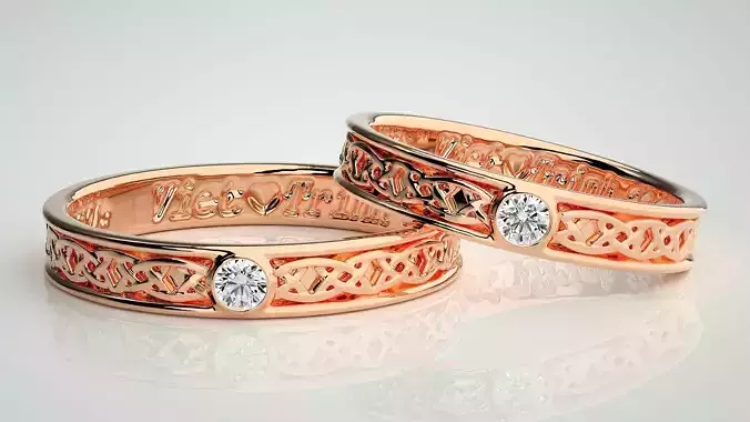 Solitaire Couple Band Ring 3dm stl render detail