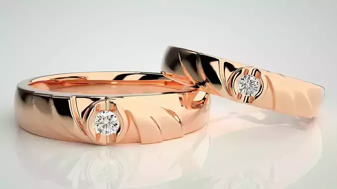 Solitaire Couple Band Ring 3dm stl render detail