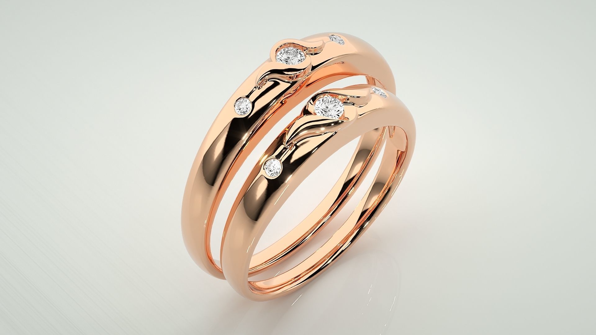 Tri-Diamond Couple Band Ring 3dm stl render detail 3D print model_4