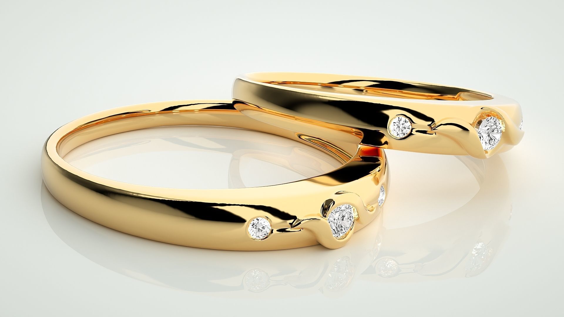 Tri-Diamond Couple Band Ring 3dm stl render detail 3D print model_10