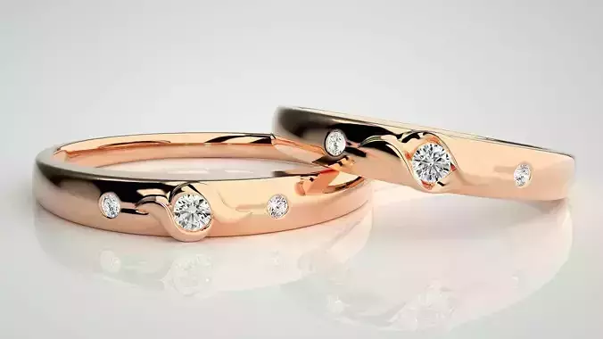 Tri-Diamond Couple Band Ring 3dm stl render detail 3D print model