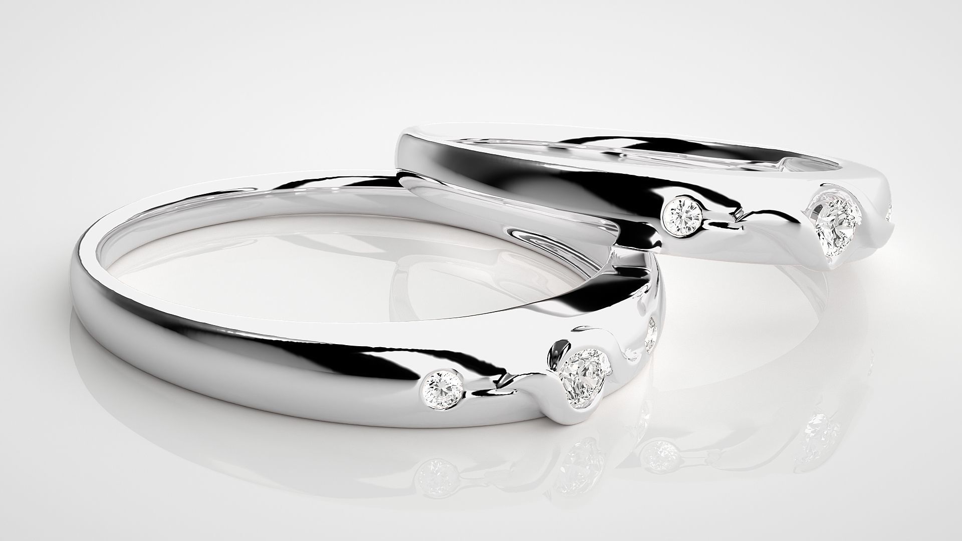 Tri-Diamond Couple Band Ring 3dm stl render detail 3D print model_6