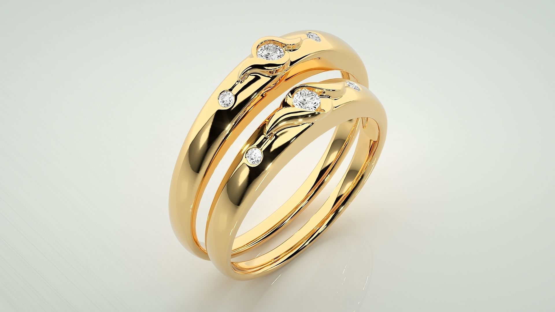 Tri-Diamond Couple Band Ring 3dm stl render detail 3D print model_12