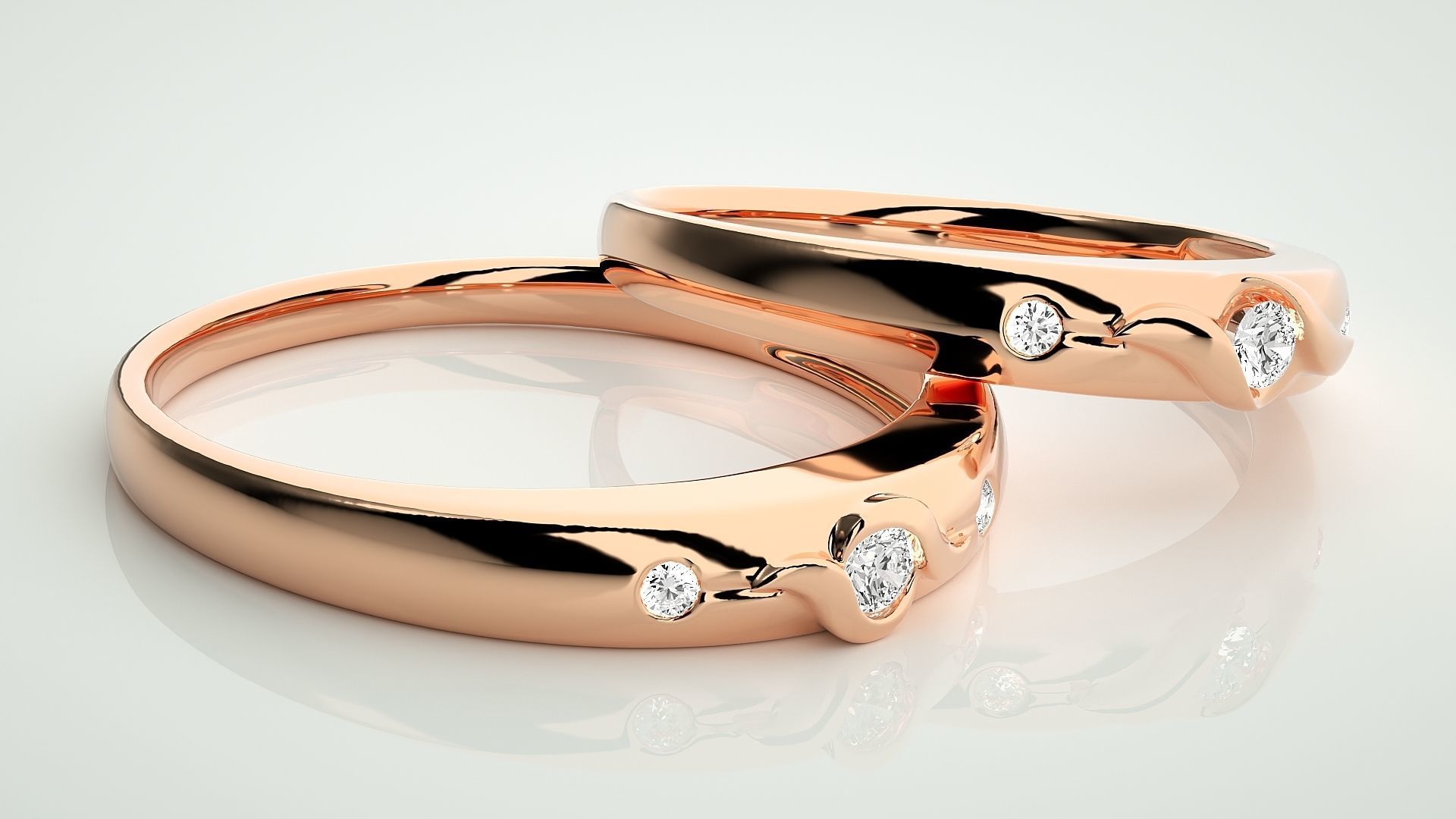 Tri-Diamond Couple Band Ring 3dm stl render detail 3D print model_1