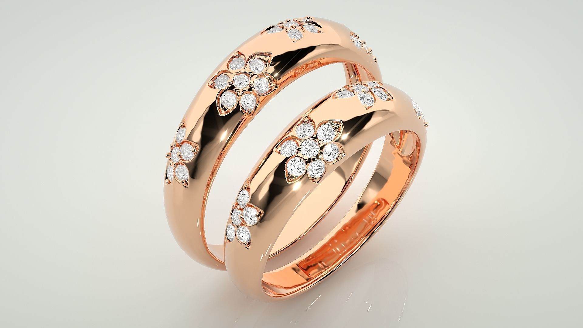 Flower Print Couple Band Ring 3dm stl render detail 3D print model_3