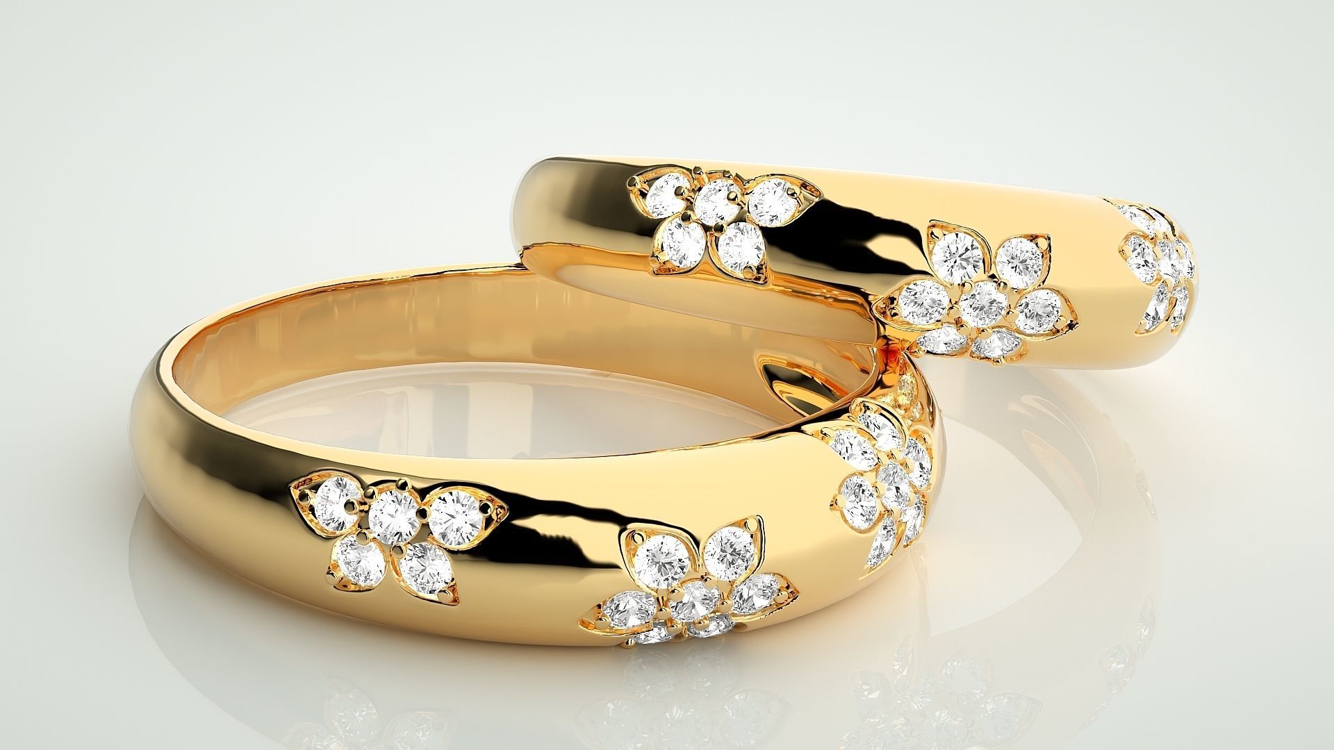 Flower Print Couple Band Ring 3dm stl render detail 3D print model_10