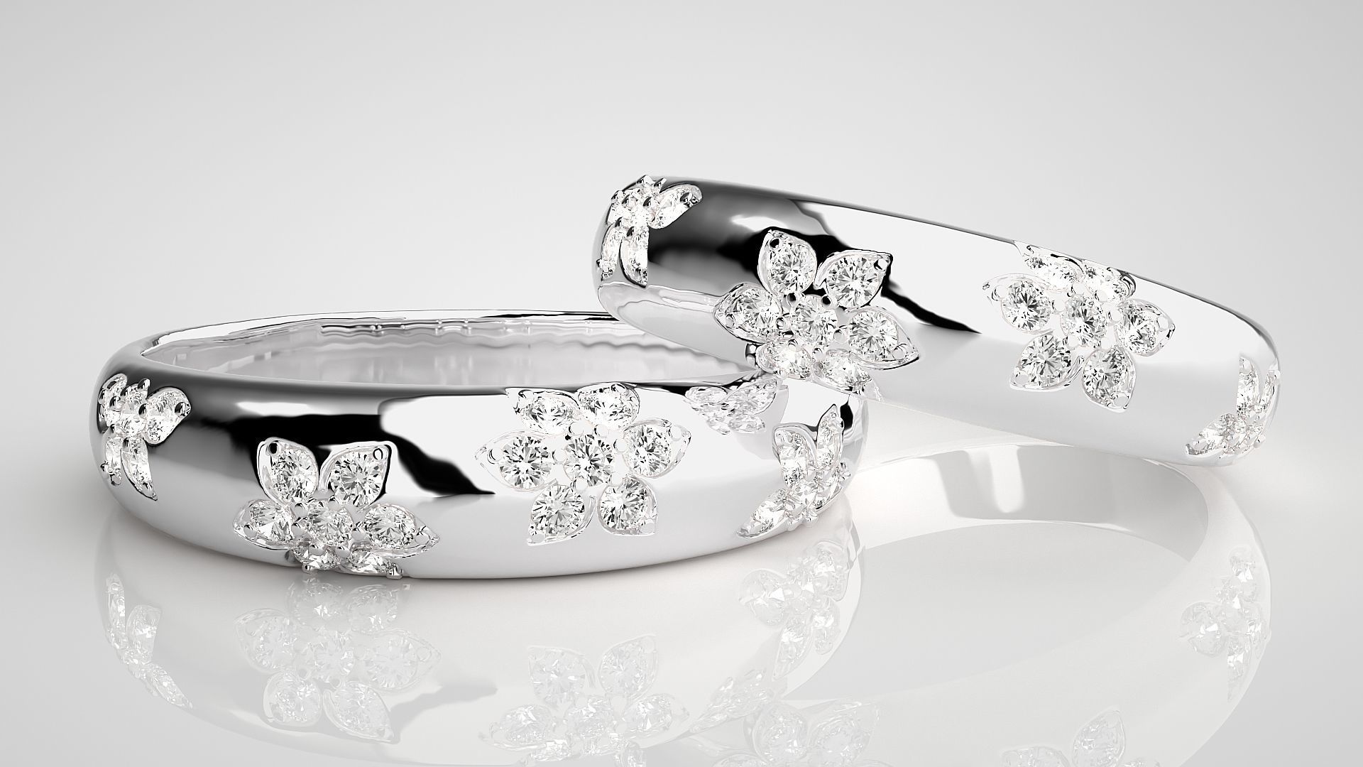 Flower Print Couple Band Ring 3dm stl render detail 3D print model_5