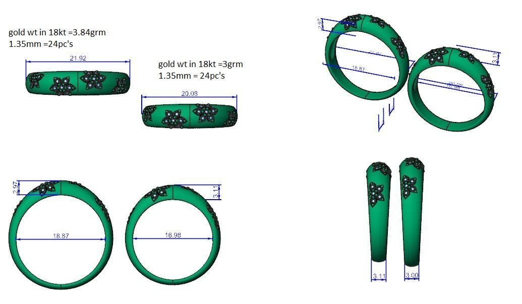 Flower Print Couple Band Ring 3dm stl render detail 3D print model_4
