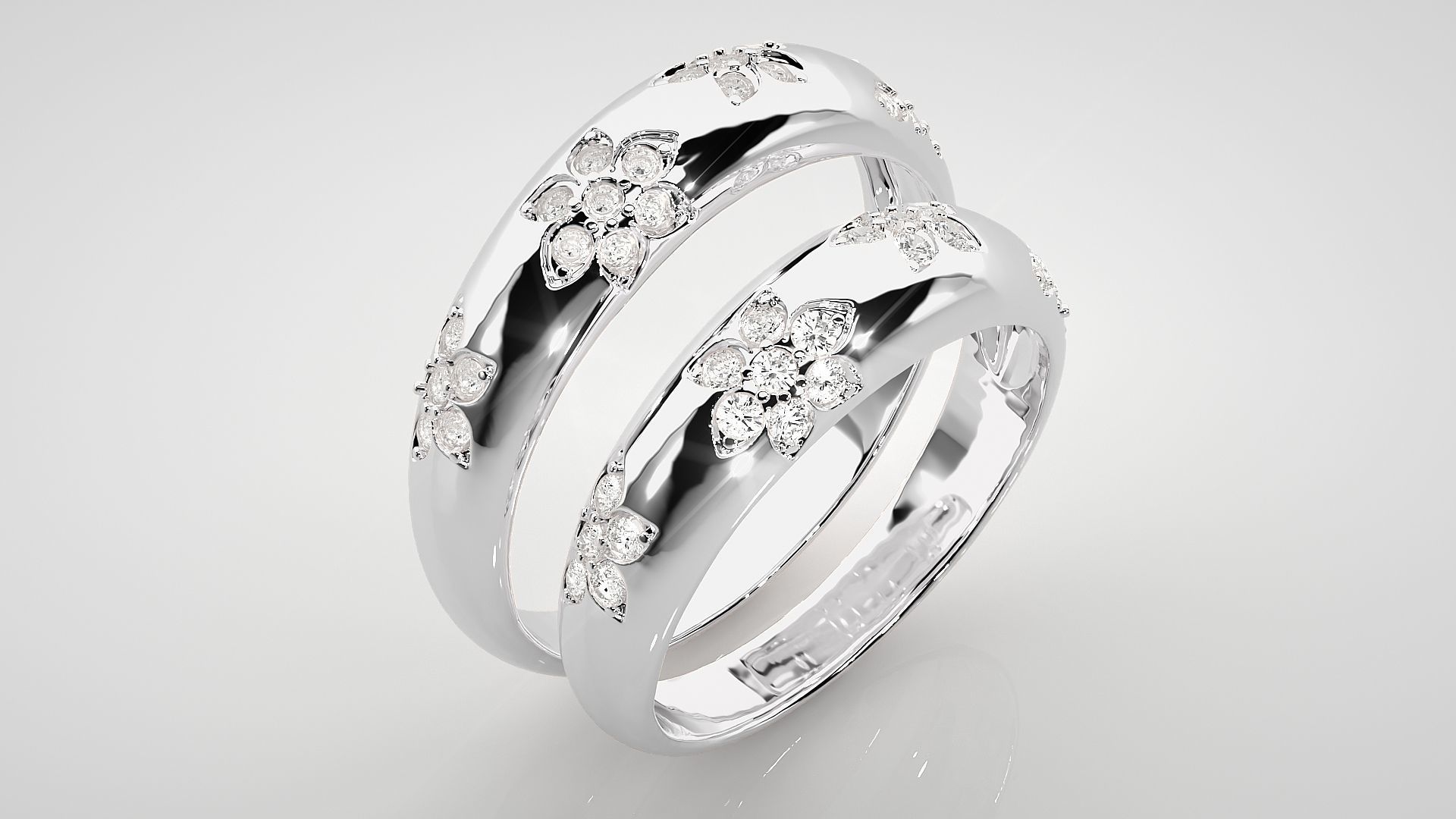 Flower Print Couple Band Ring 3dm stl render detail 3D print model_8