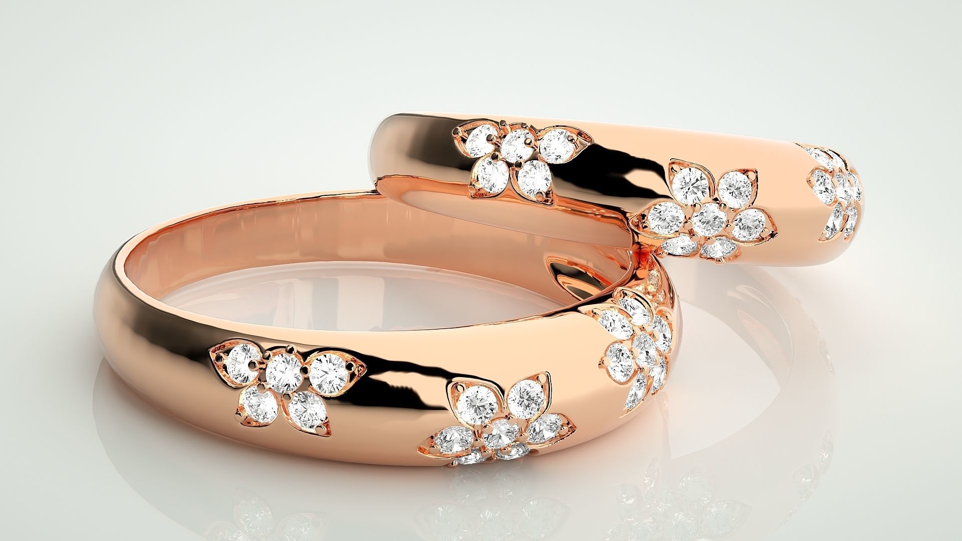 Flower Print Couple Band Ring 3dm stl render detail 3D print model_1