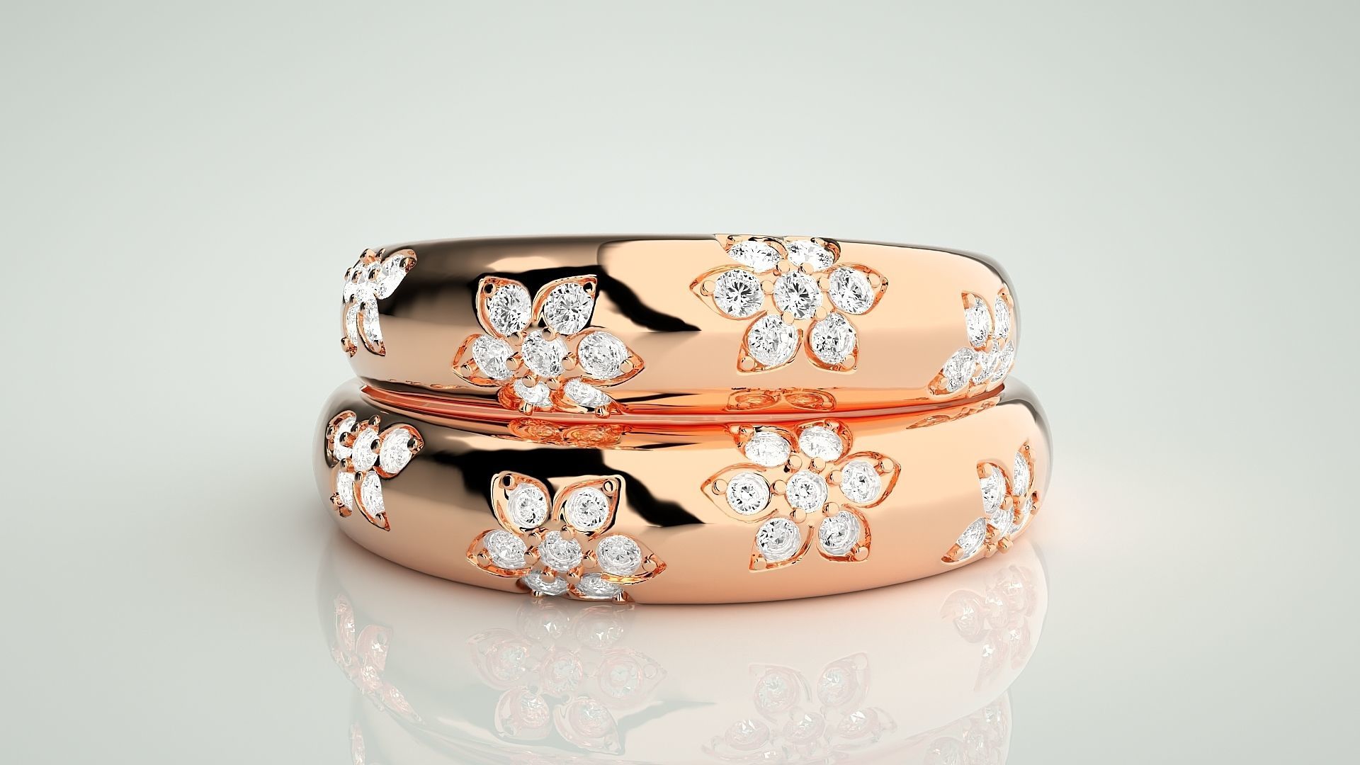 Flower Print Couple Band Ring 3dm stl render detail 3D print model_2