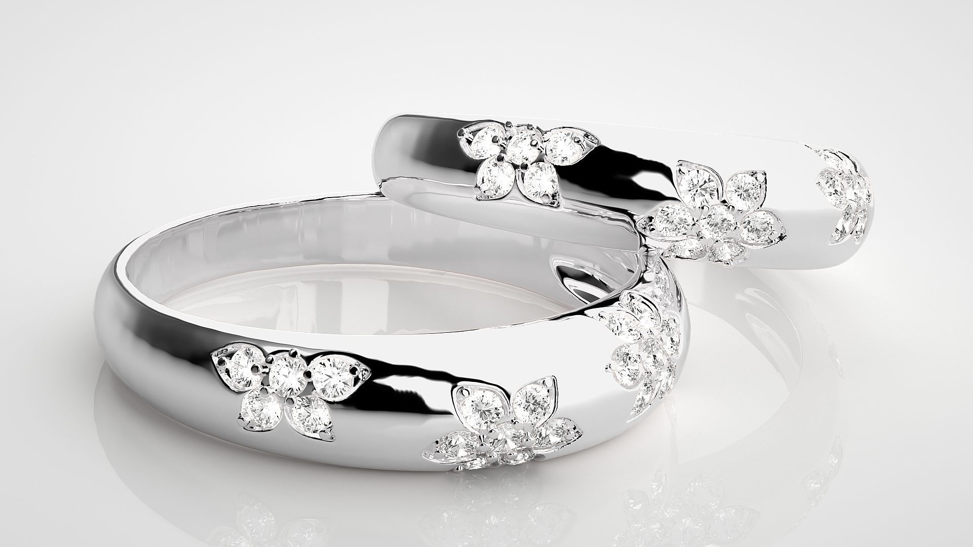 Flower Print Couple Band Ring 3dm stl render detail 3D print model_6