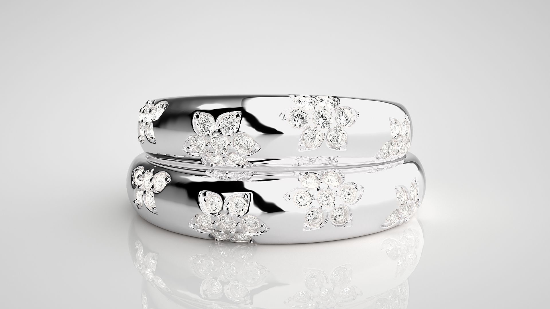 Flower Print Couple Band Ring 3dm stl render detail 3D print model_7
