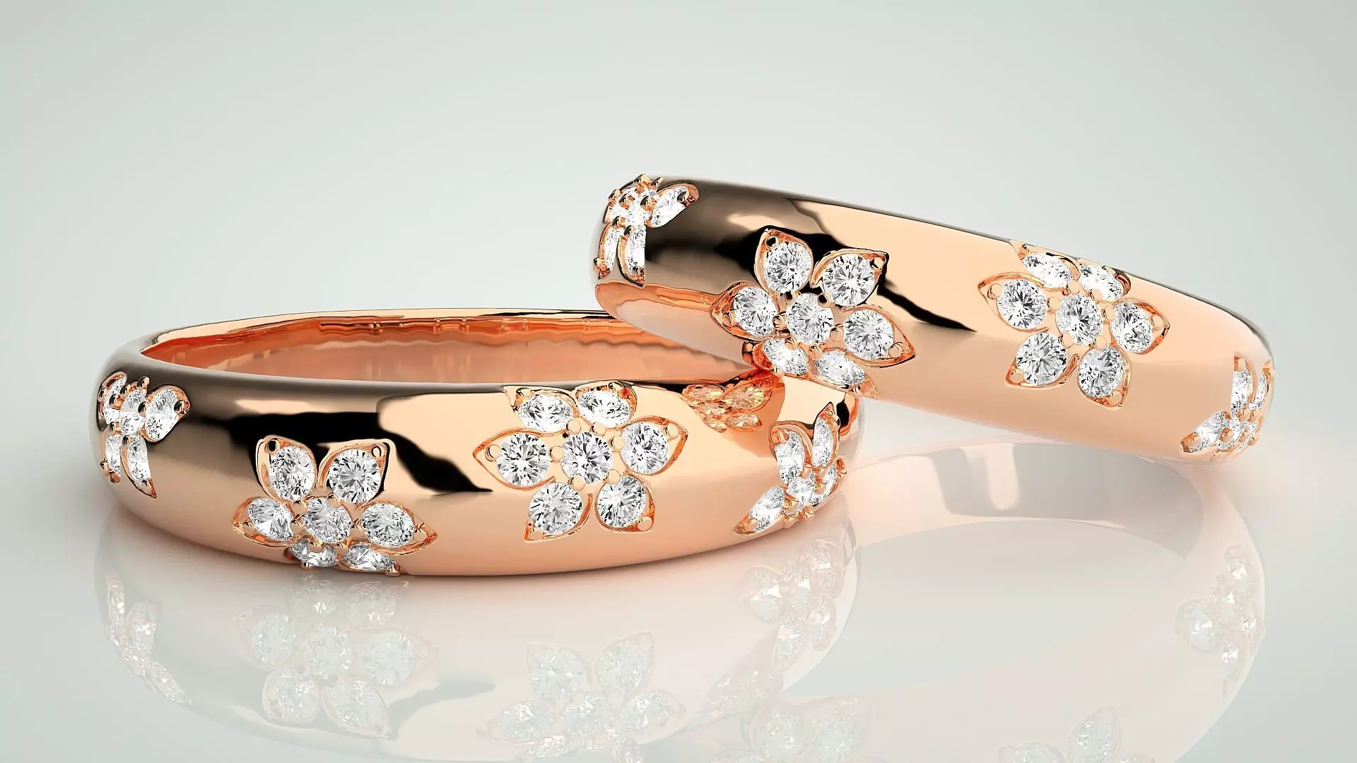 Flower Print Couple Band Ring 3dm stl render detail 3D print model_0