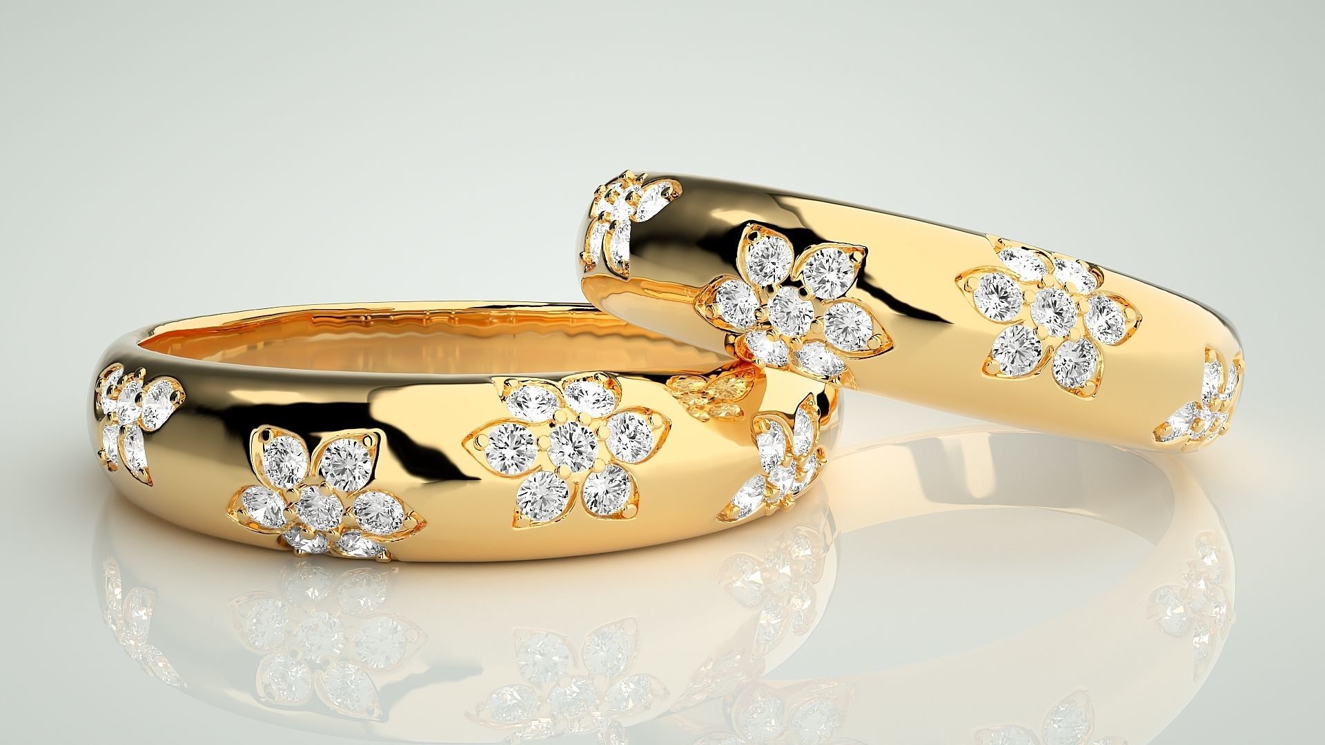 Flower Print Couple Band Ring 3dm stl render detail 3D print model_9