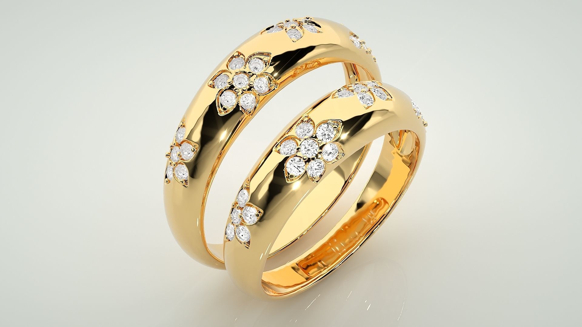 Flower Print Couple Band Ring 3dm stl render detail 3D print model_12
