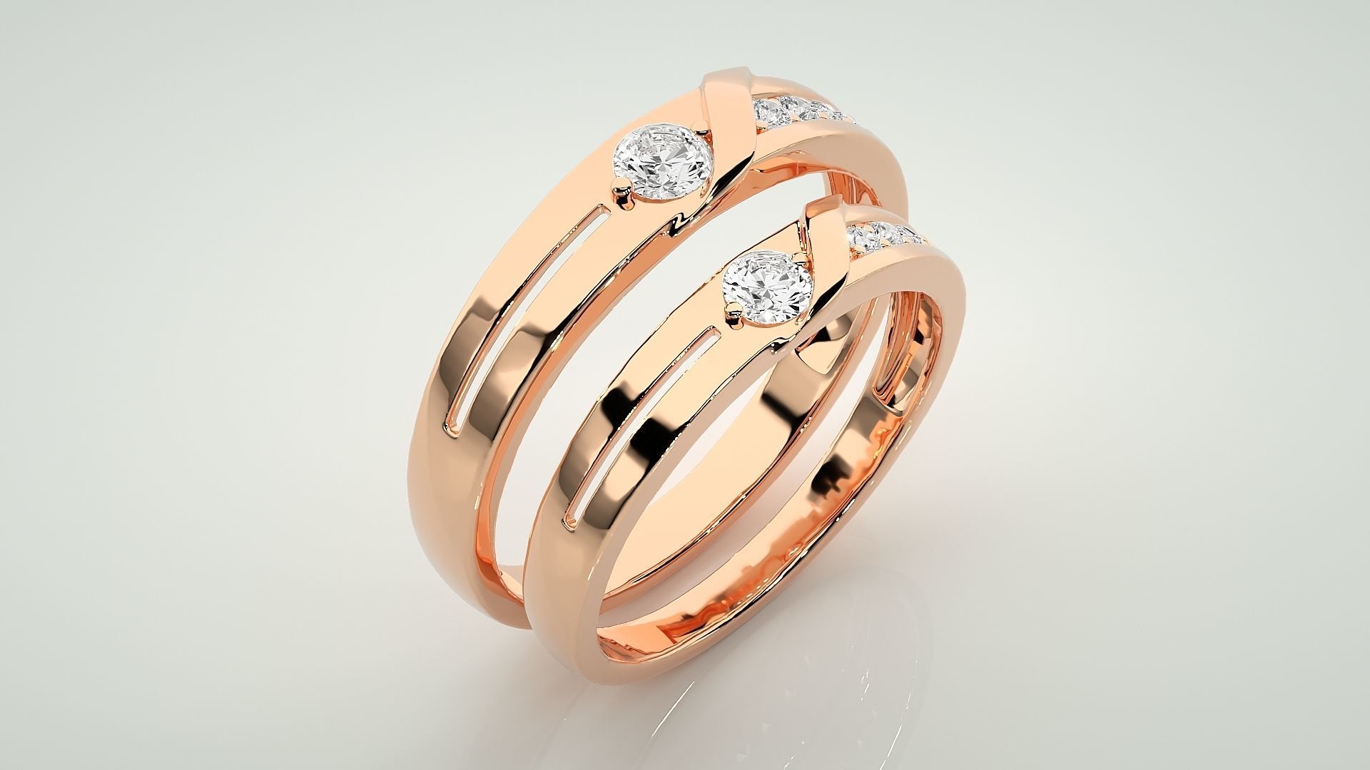Solitaire Couple Band Ring 3dm stl render detail 3D print model_4